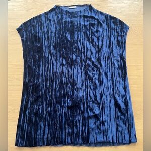 Zara Blue Velvet Sleeveless Mandarin Collar Blouse Size L